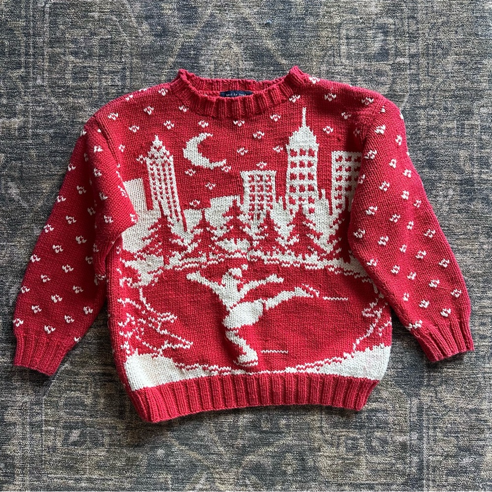 Vintage retro kids gap knit sweater holiday ice skater